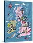 Illustrated Map of the UK and Ireland-Daria_I-Stretched Canvas