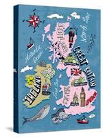 Illustrated Map of the UK and Ireland-Daria_I-Stretched Canvas