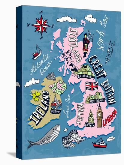 Illustrated Map of the UK and Ireland-Daria_I-Stretched Canvas