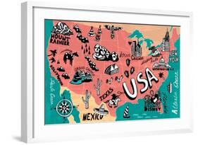 Illustrated Map of USA-Daria_I-Framed Art Print