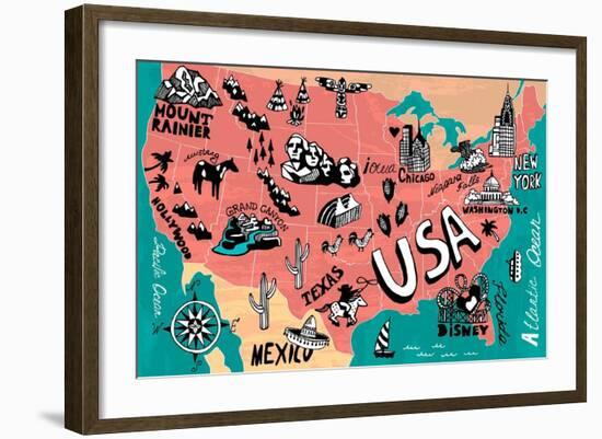 Illustrated Map of USA-Daria_I-Framed Art Print