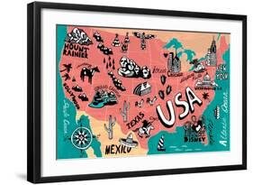 Illustrated Map of USA-Daria_I-Framed Art Print