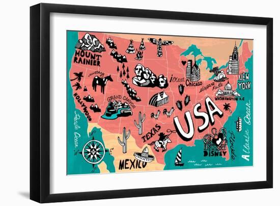 Illustrated Map of USA-Daria_I-Framed Art Print