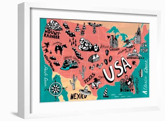 Illustrated Map of USA-Daria_I-Framed Art Print