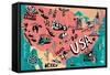 Illustrated Map of USA-Daria_I-Framed Stretched Canvas