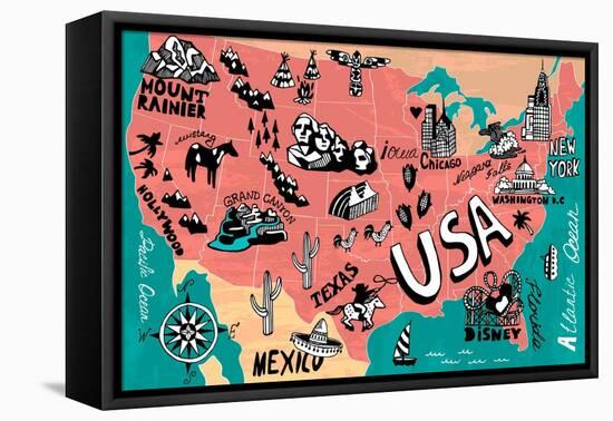 Illustrated Map of USA-Daria_I-Framed Stretched Canvas