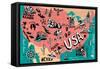 Illustrated Map of USA-Daria_I-Framed Stretched Canvas