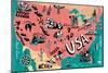 Illustrated Map of USA-Daria_I-Mounted Premium Giclee Print