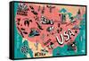 Illustrated Map of USA-Daria_I-Framed Stretched Canvas