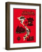 Illustrated Map of Vietnam-Daria_I-Framed Art Print