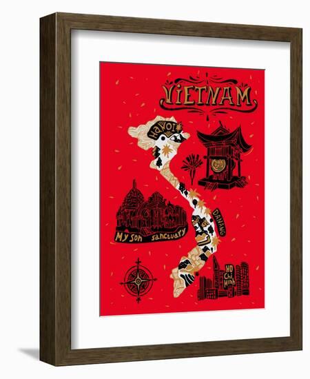 Illustrated Map of Vietnam-Daria_I-Framed Art Print