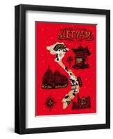 Illustrated Map of Vietnam-Daria_I-Framed Art Print