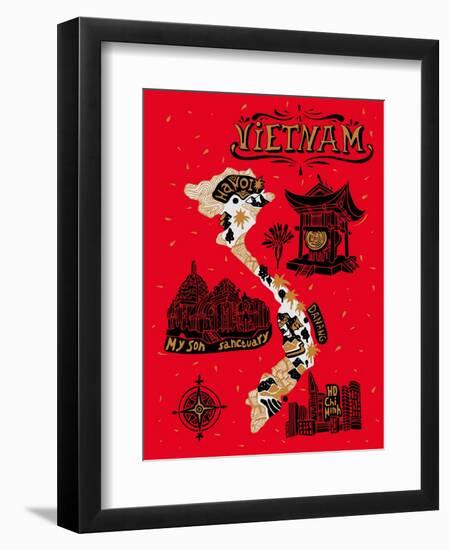 Illustrated Map of Vietnam-Daria_I-Framed Art Print