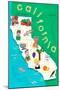 Illustrated State Maps California-Carla Daly-Mounted Art Print