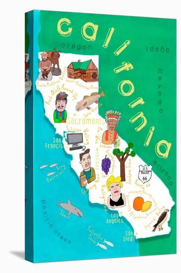 Illustrated State Maps California-Carla Daly-Stretched Canvas