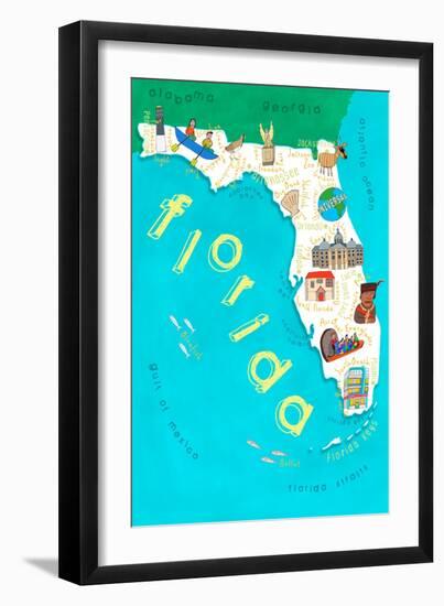 Illustrated State Maps Florida-Carla Daly-Framed Art Print