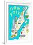 Illustrated State Maps New York-Carla Daly-Framed Art Print