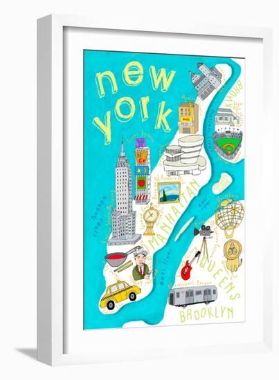 Illustrated State Maps New York-Carla Daly-Framed Art Print