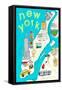 Illustrated State Maps New York-Carla Daly-Framed Stretched Canvas