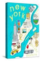 Illustrated State Maps New York-Carla Daly-Stretched Canvas