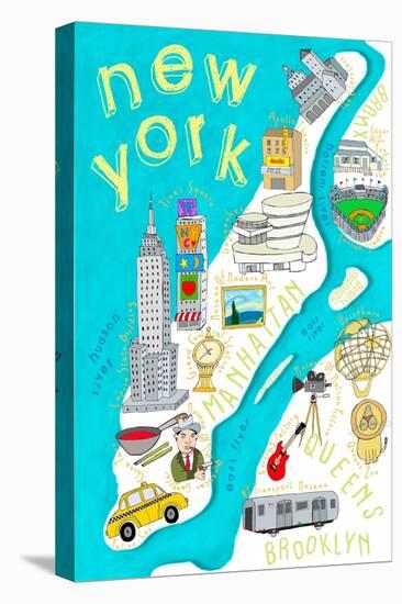 Illustrated State Maps New York-Carla Daly-Stretched Canvas