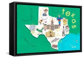 Illustrated State Maps Texas-Carla Daly-Framed Stretched Canvas