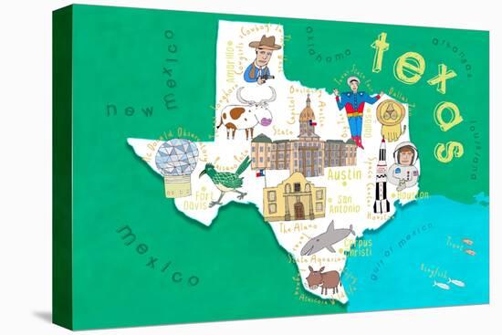 Illustrated State Maps Texas-Carla Daly-Stretched Canvas