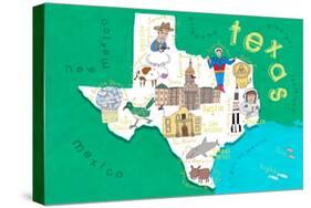 Illustrated State Maps Texas-Carla Daly-Stretched Canvas