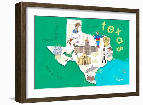 Illustrated State Maps Texas-Carla Daly-Framed Art Print