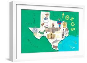 Illustrated State Maps Texas-Carla Daly-Framed Art Print