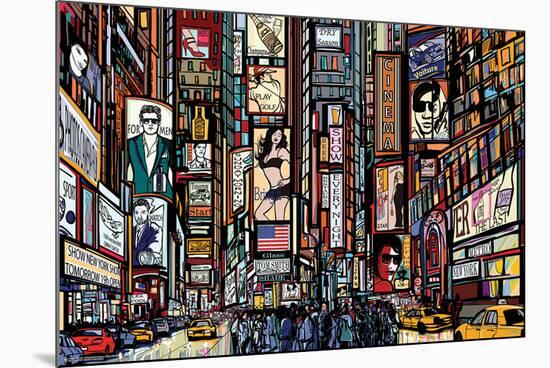 ILLUSTRATED TIMES SQUARE-null-Mounted Standard Poster