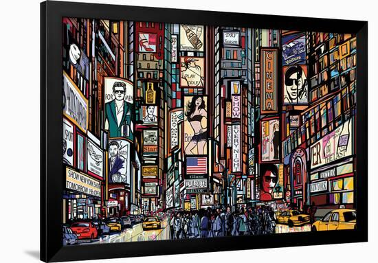 ILLUSTRATED TIMES SQUARE-null-Framed Standard Poster