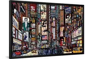 ILLUSTRATED TIMES SQUARE-null-Lamina Framed Poster