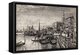 Illustrated View of Gondolas in Venice-null-Framed Stretched Canvas