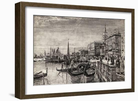 Illustrated View of Gondolas in Venice-null-Framed Giclee Print