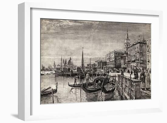 Illustrated View of Gondolas in Venice-null-Framed Giclee Print
