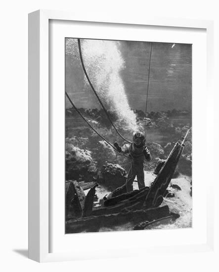 Illustration Based on the First Underwater Photograph of a Diver-null-Framed Photographic Print