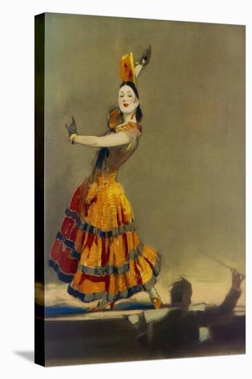 Illustration by William Barribal Showing a Dancer on Stage Performing a Spanish Flamenco-null-Stretched Canvas