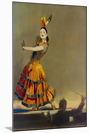 Illustration by William Barribal Showing a Dancer on Stage Performing a Spanish Flamenco-null-Mounted Art Print