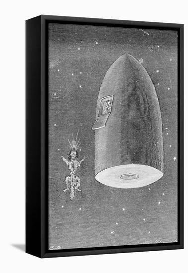 Illustration Depicting the Disposal of Satellite's Body in from the Earth to the Moon by Jules Vern-null-Framed Stretched Canvas