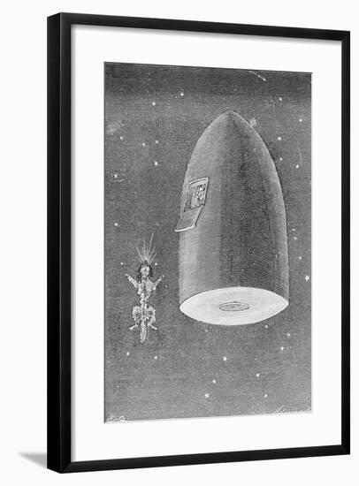 Illustration Depicting the Disposal of Satellite's Body in from the Earth to the Moon by Jules Vern-null-Framed Giclee Print