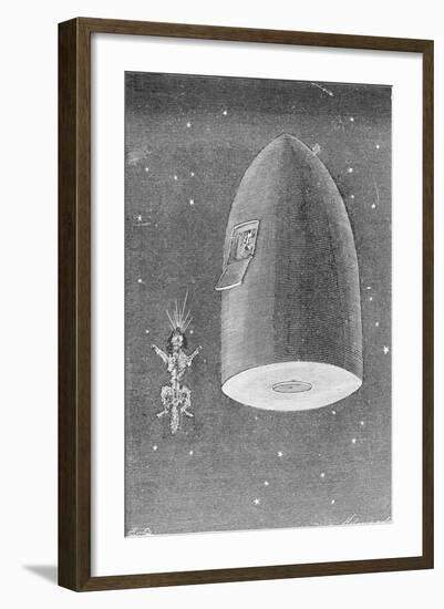 Illustration Depicting the Disposal of Satellite's Body in from the Earth to the Moon by Jules Vern-null-Framed Giclee Print