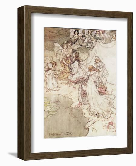 Illustration for a Fairy Tale, Fairy Queen Covering a Child with Blossom-Arthur Rackham-Framed Premium Giclee Print