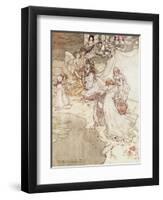 Illustration for a Fairy Tale, Fairy Queen Covering a Child with Blossom-Arthur Rackham-Framed Premium Giclee Print