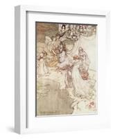 Illustration for a Fairy Tale, Fairy Queen Covering a Child with Blossom-Arthur Rackham-Framed Premium Giclee Print