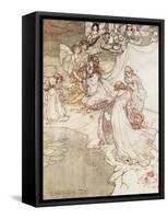 Illustration for a Fairy Tale, Fairy Queen Covering a Child with Blossom-Arthur Rackham-Framed Stretched Canvas