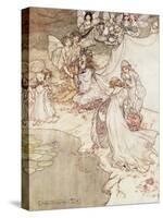 Illustration for a Fairy Tale, Fairy Queen Covering a Child with Blossom-Arthur Rackham-Stretched Canvas