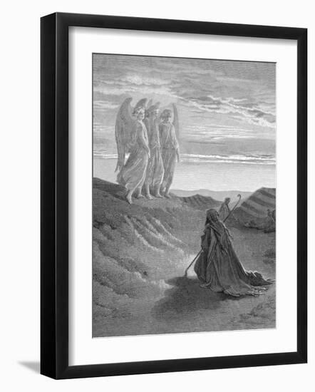 Illustration from Dore Bible of Old Testament Patriarch Abraham and the Three Angels-null-Framed Photographic Print