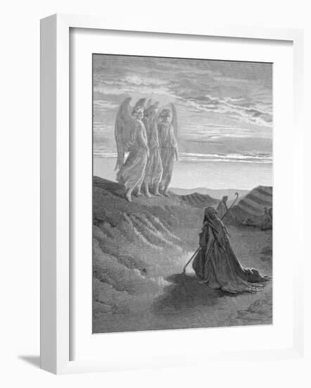 Illustration from Dore Bible of Old Testament Patriarch Abraham and the Three Angels-null-Framed Photographic Print