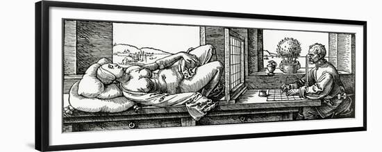 Illustration from Durer's 'Four Books on Measurement', Published in 1525 (Woodcut)-Albrecht Dürer-Framed Premium Giclee Print